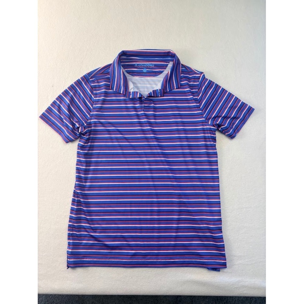 Chubbies Polo Shirt Boys Youth XL Blue Red White Striped Performance